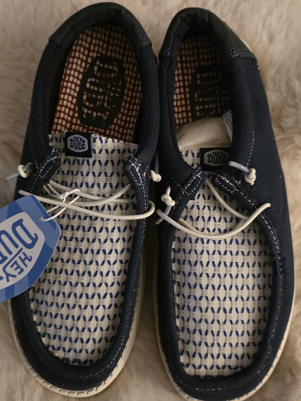 Hey Dude Men's Navy and White Mesh-Top Boat Shoes